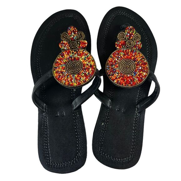 African Maasai Beaded Leather Sandals - Picture 8 of 9